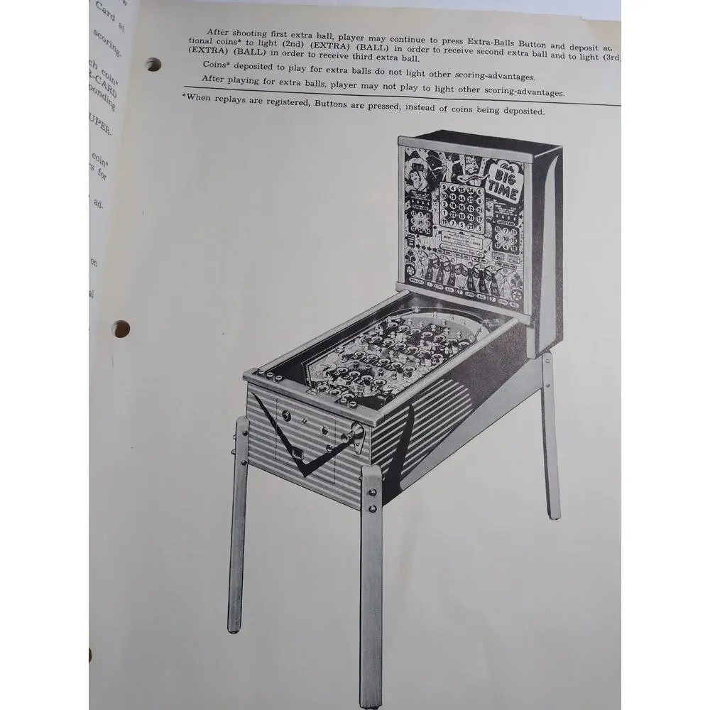 Bally Big Time Pinball Bingo Machine Vintage Service Manual And Schematic 1956